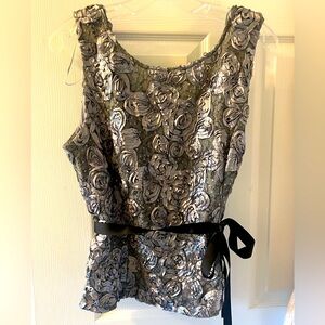 Alex Evenings Silver 🩶 Grey Platinum Ribbon Rose Floral Top Tank